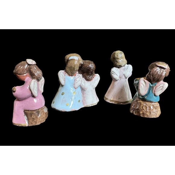 Vintage Pottery Figurine Folk Art,angels Musical Figurines 2” Lot - Picture 4 of 10